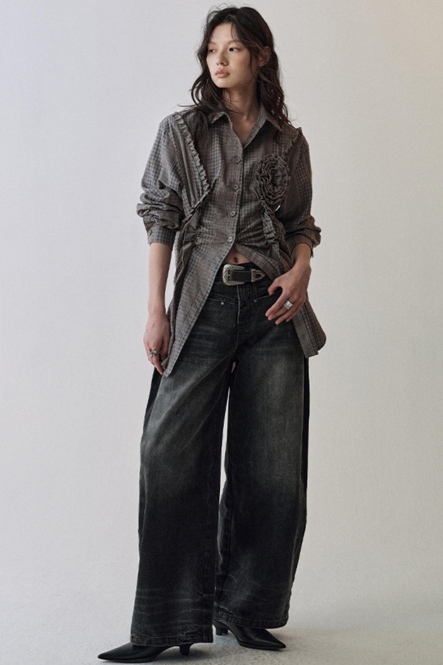 Gray Black Straight Leg Jeans Pants