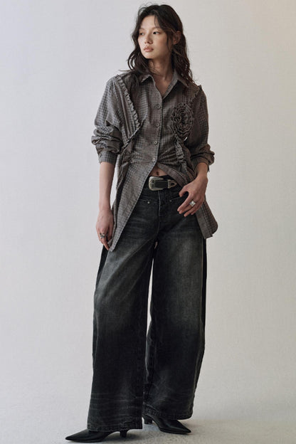 Gray Black Straight Leg Jeans Pants