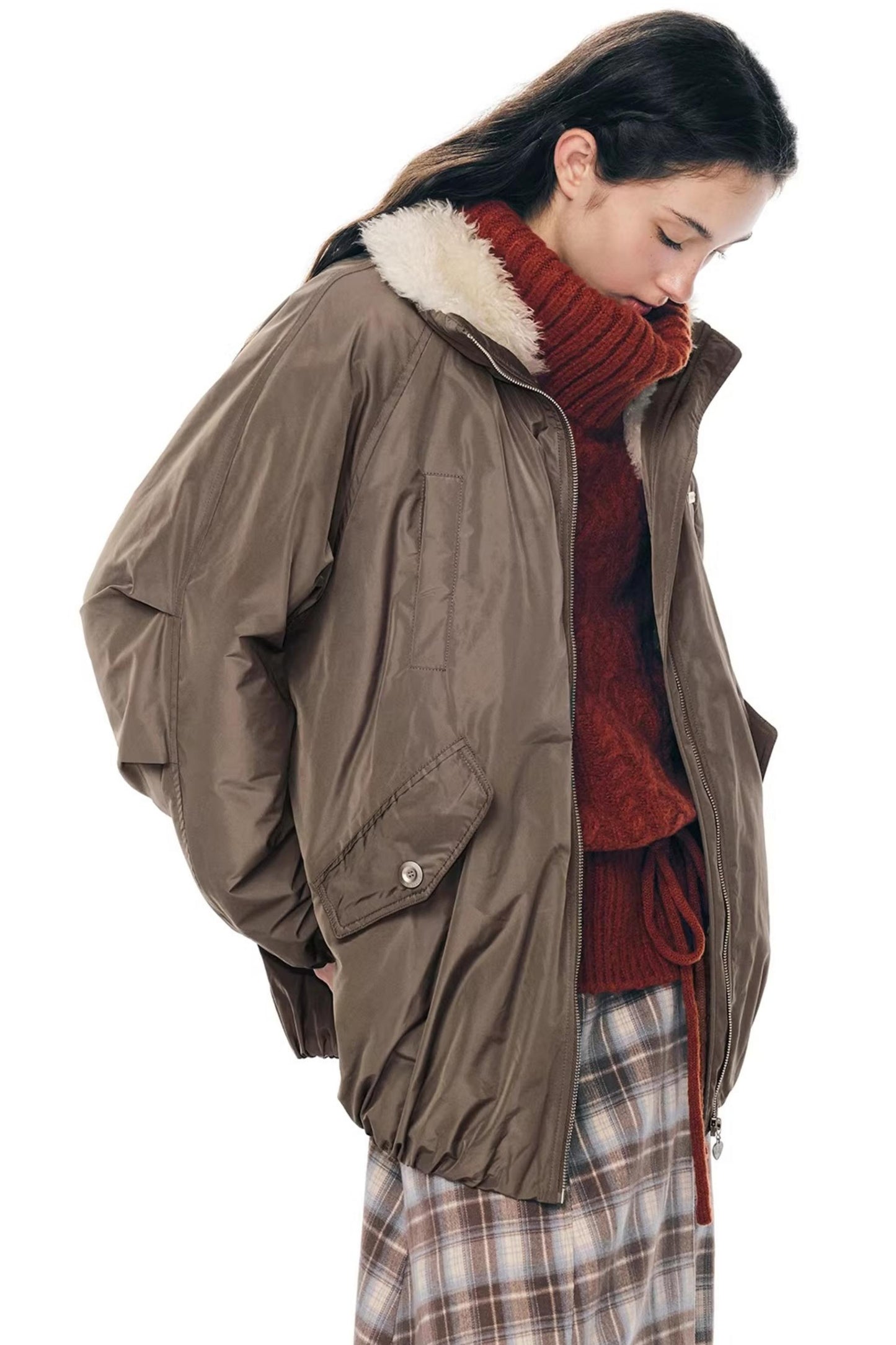 Cocoa Mousse Fur-Lined Jacket