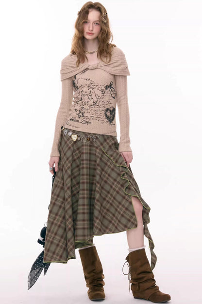 Autumn Plaid Asymmetrical Skirt