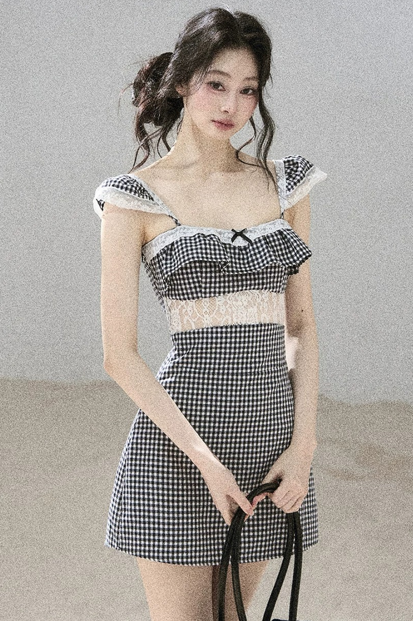 French Lace Plaid Summer Dress