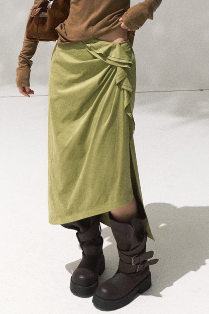 Green Oak Gray Pleated Skirt