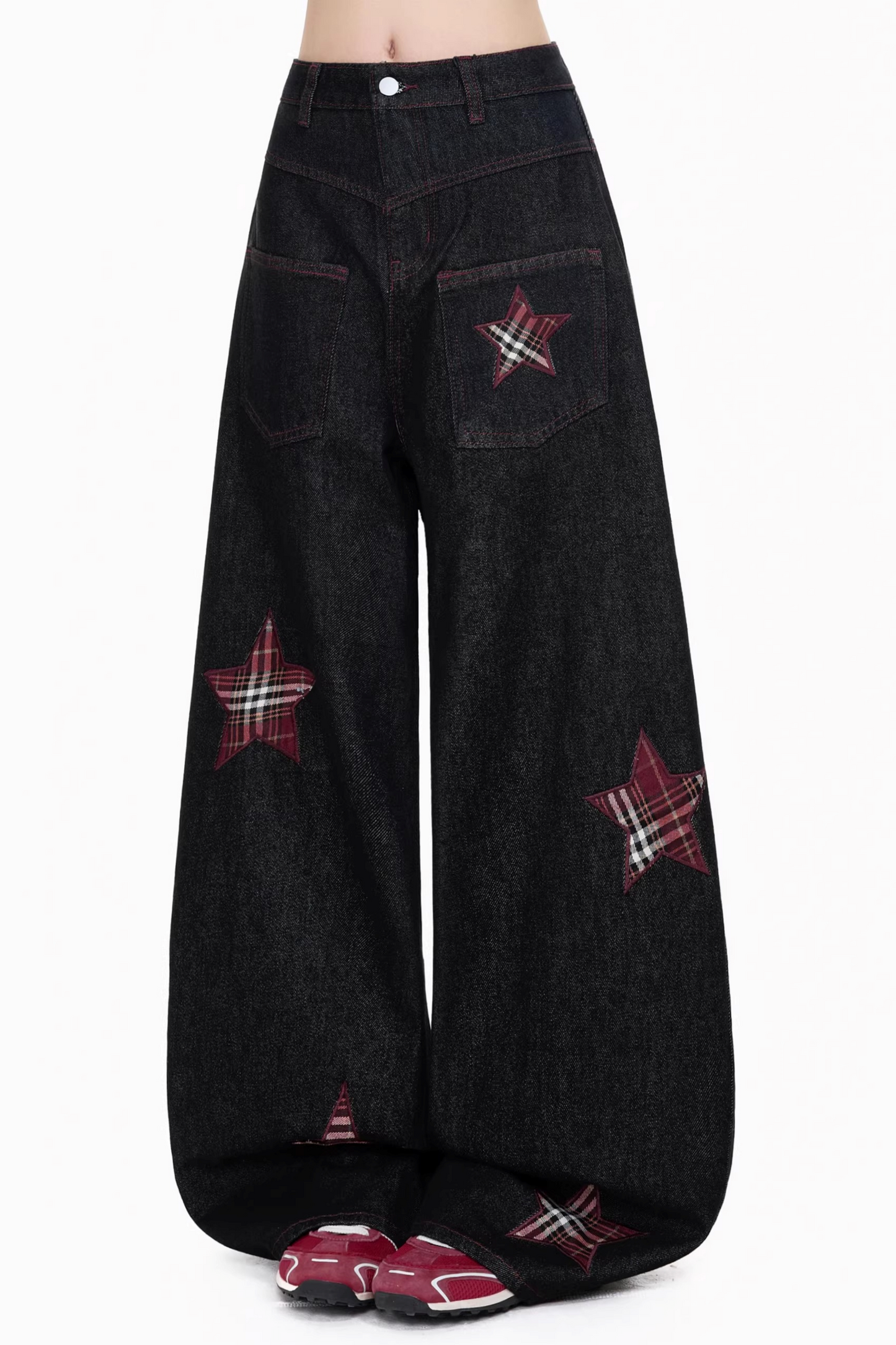 레트로 자수 체크 바지