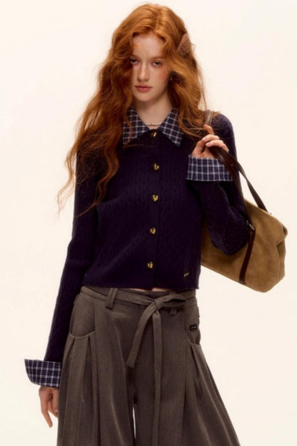 Wool Blend Plaid Knit Top