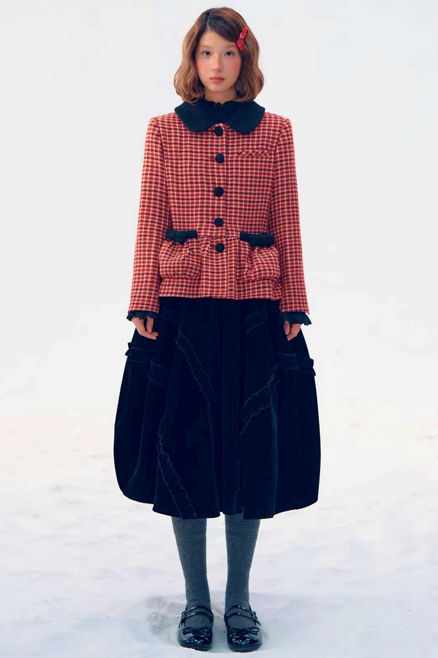 Red Plaid Woolen Coat