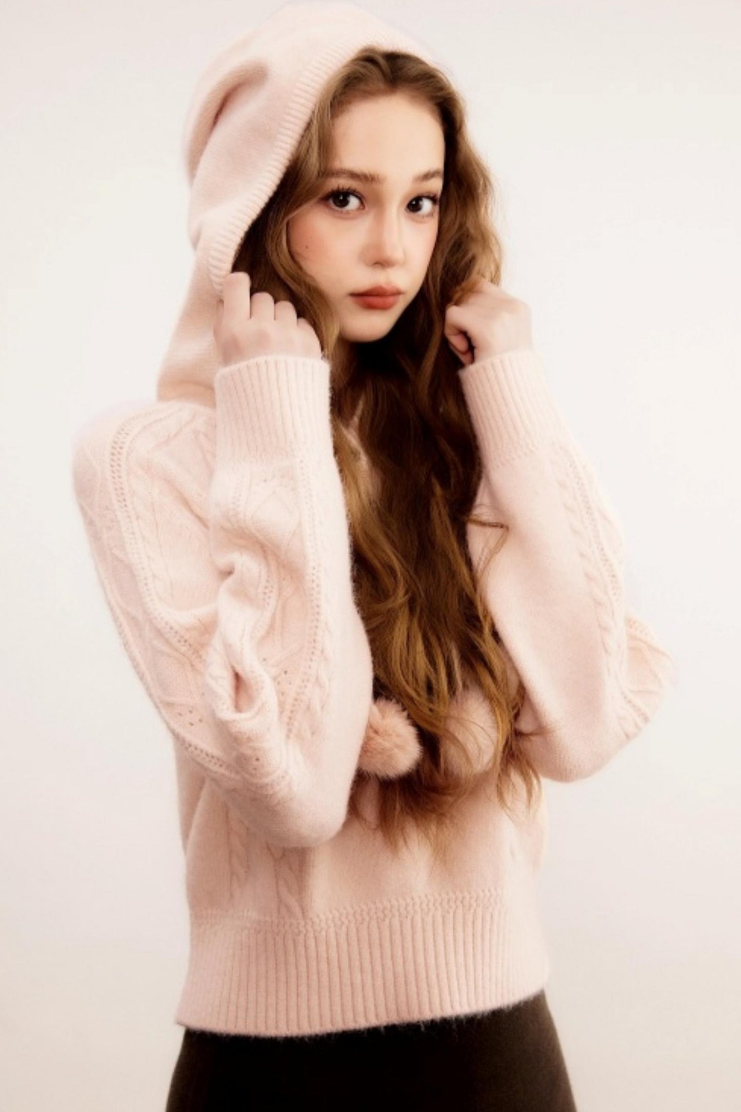 Three-Dimensional Cable Knit Hooded Sweater