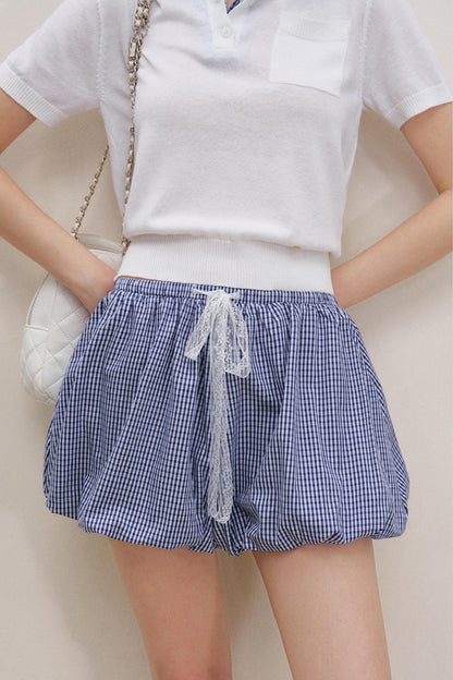 High-Waist Lace-Up Bubble Shorts