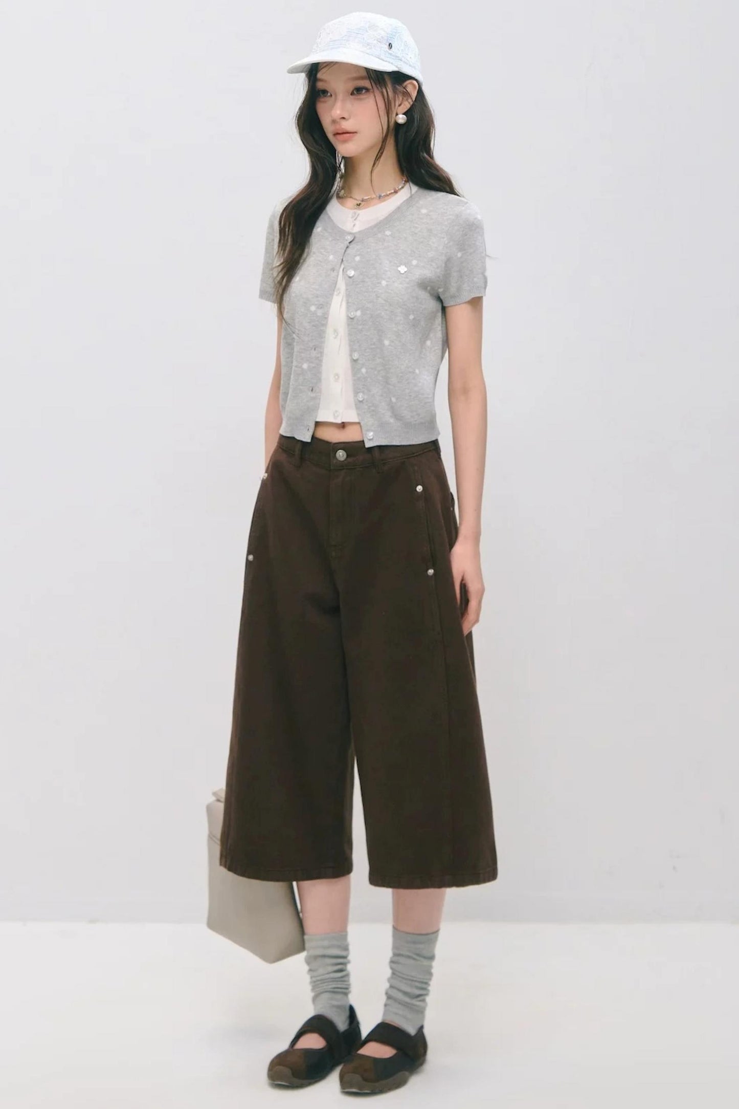 Dekonstruierte 7/8-Hose mit weitem Bein