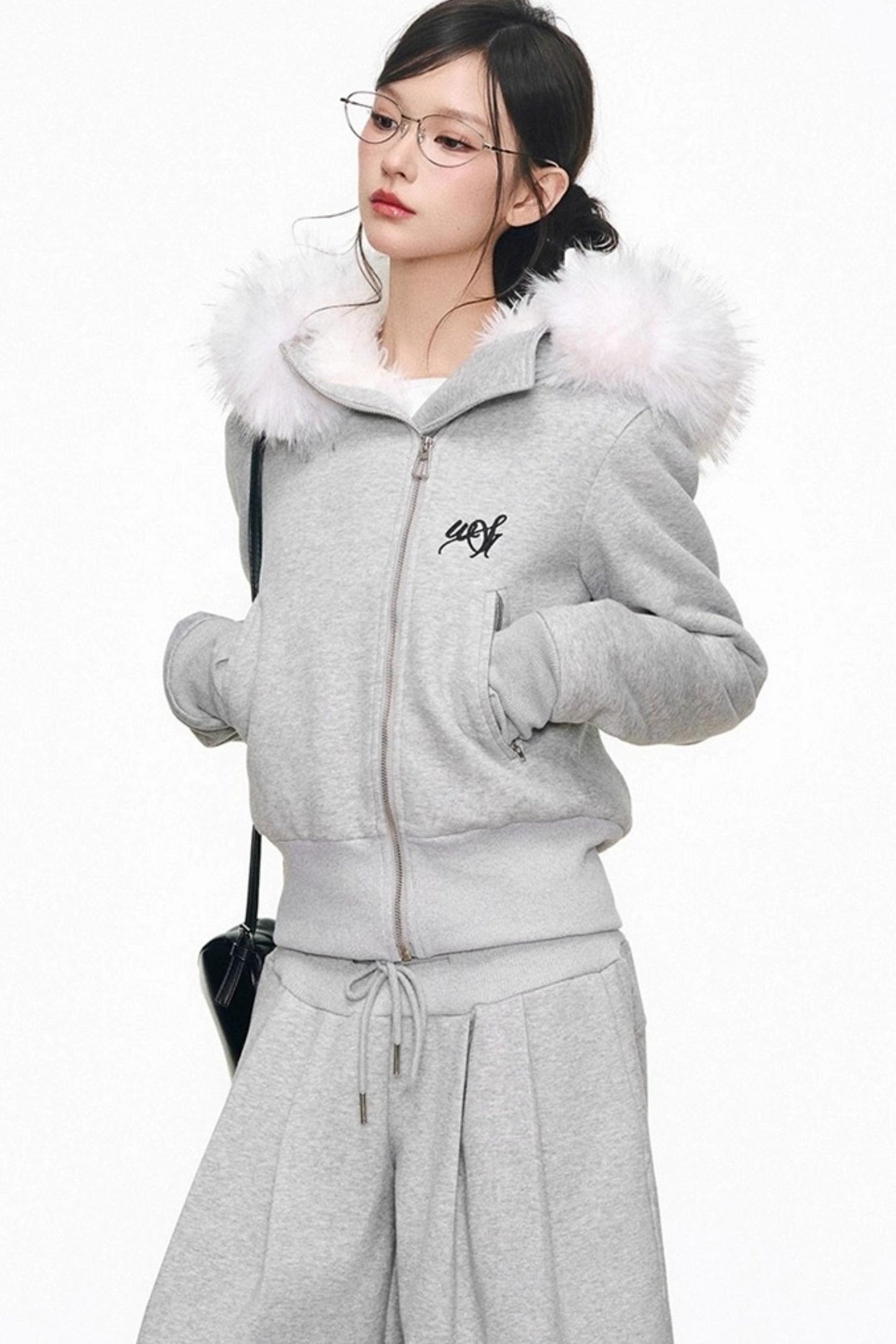 Plush Knitted Zipper Sweatshirt Set-Up