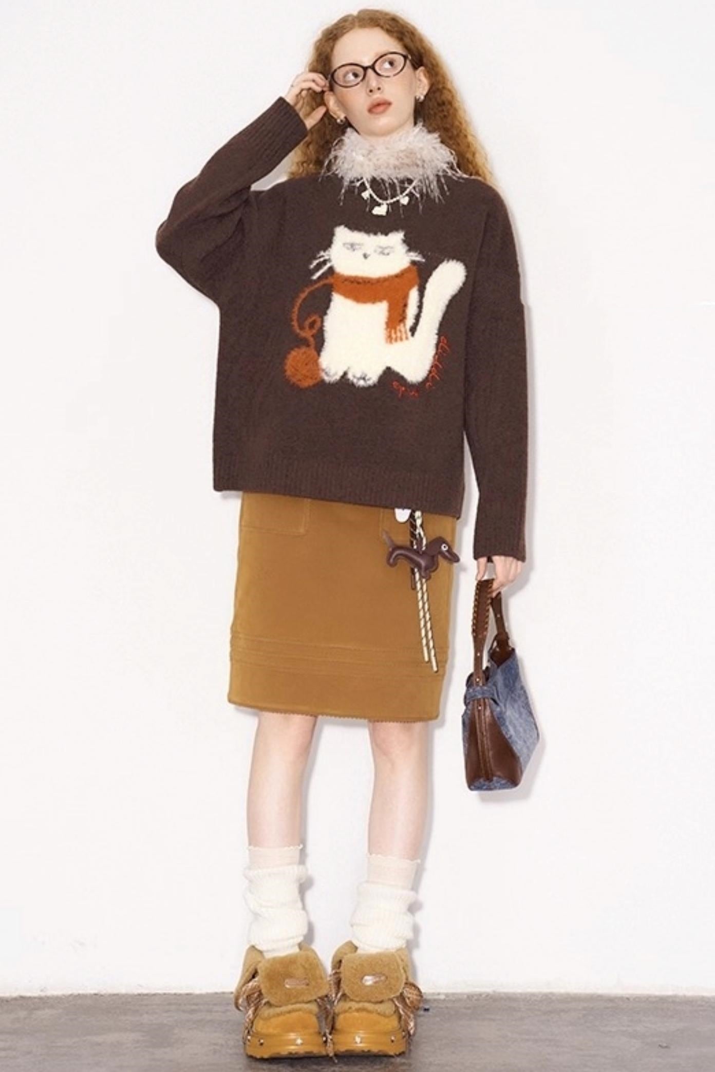 Layering Wave Lace Leather Skirt