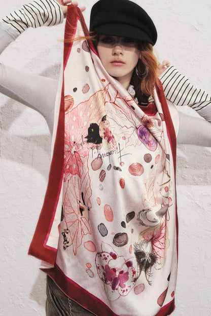 Watercolor Begonia Satin Scarf