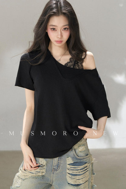 Layered-Look V-Neck Oversized Blouse