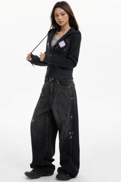 Diamond Plaid Hooded Waist Jacket