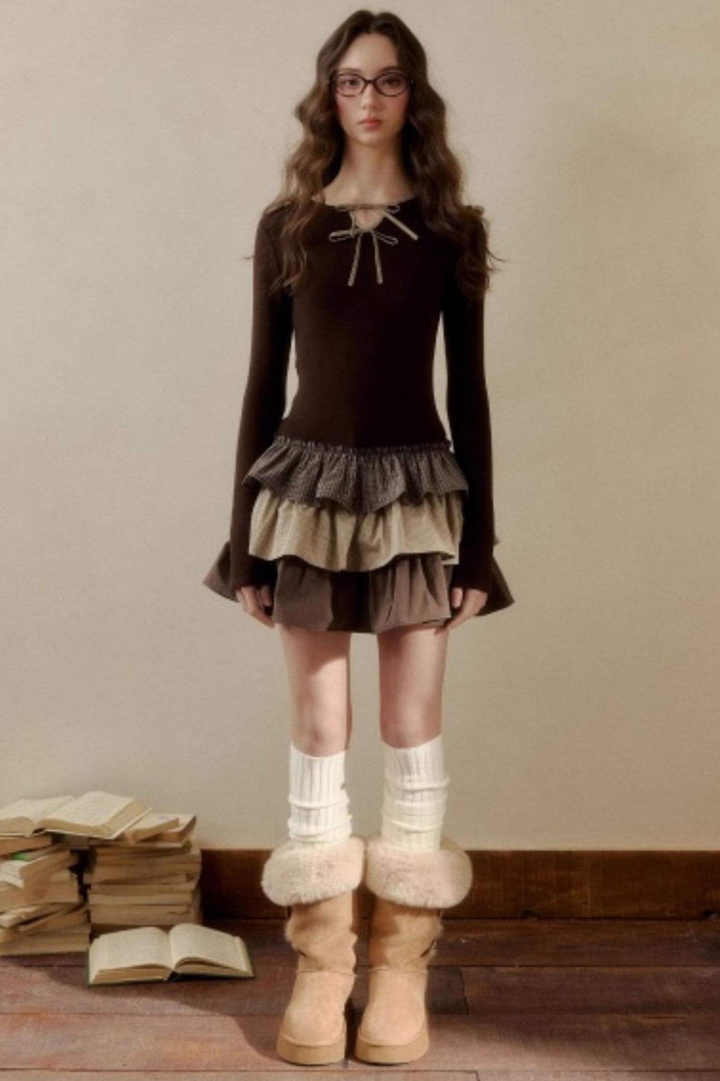 Retro Plaid Knit Tutu Skirt Dress