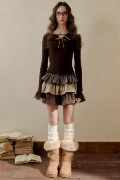 Retro Plaid Knit Tutu Skirt Dress