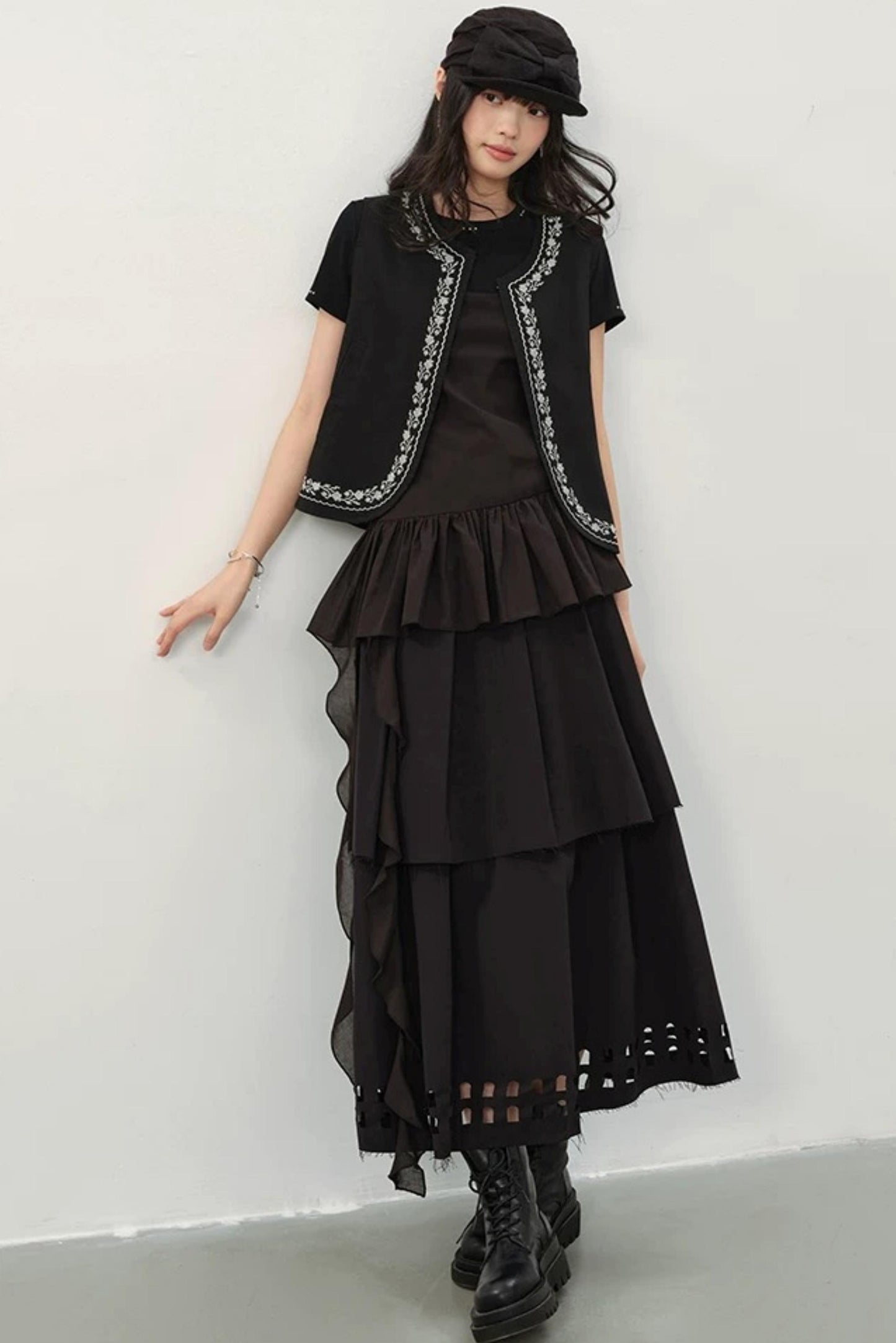 Camisole Asimétrico con Volantes Negro