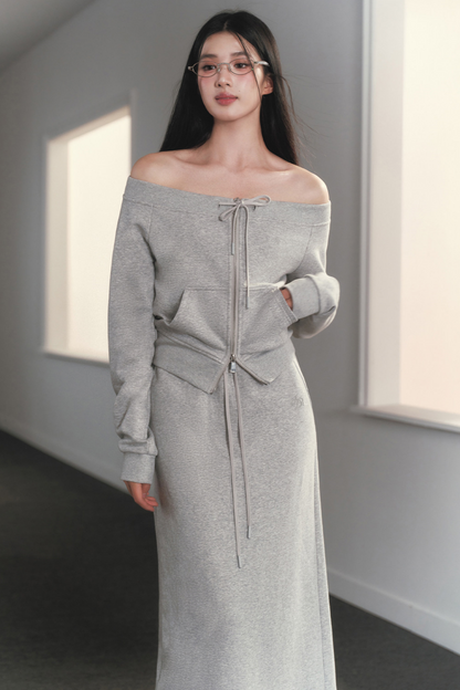 One-Shoulder Sweatshirt Skirt Set-Up