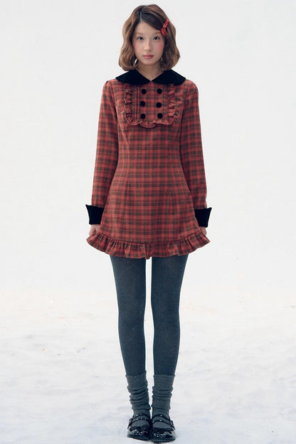 Red Plaid Velvet Doll Dress