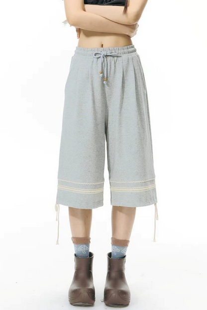 Patchwork Knit Mid-Length Casual Sweatpants