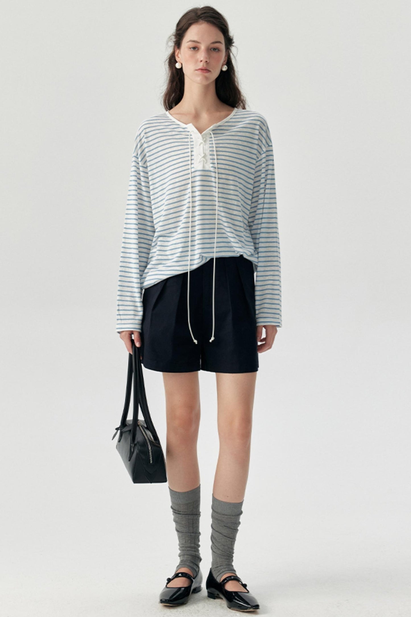 Nautical Blue Striped Tencel Long-Sleeved Smock