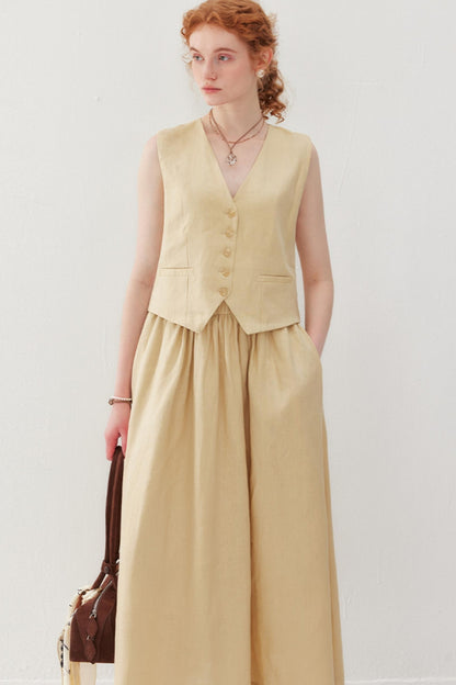 Elegant V-Neck & Pleated Skirt Set