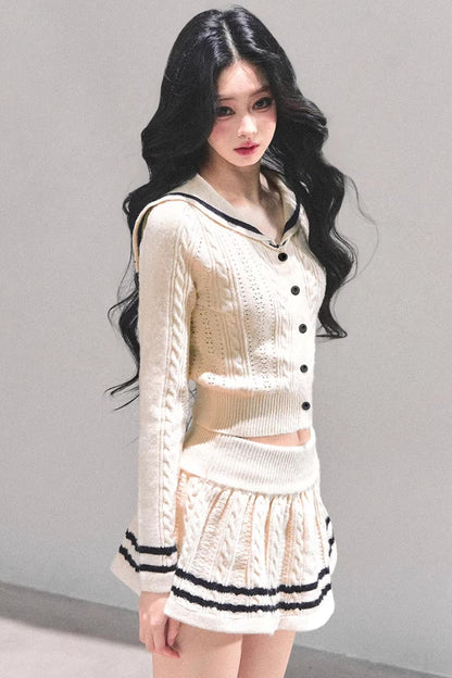 Red Evening Breeze Knitted Sweater Set-Up