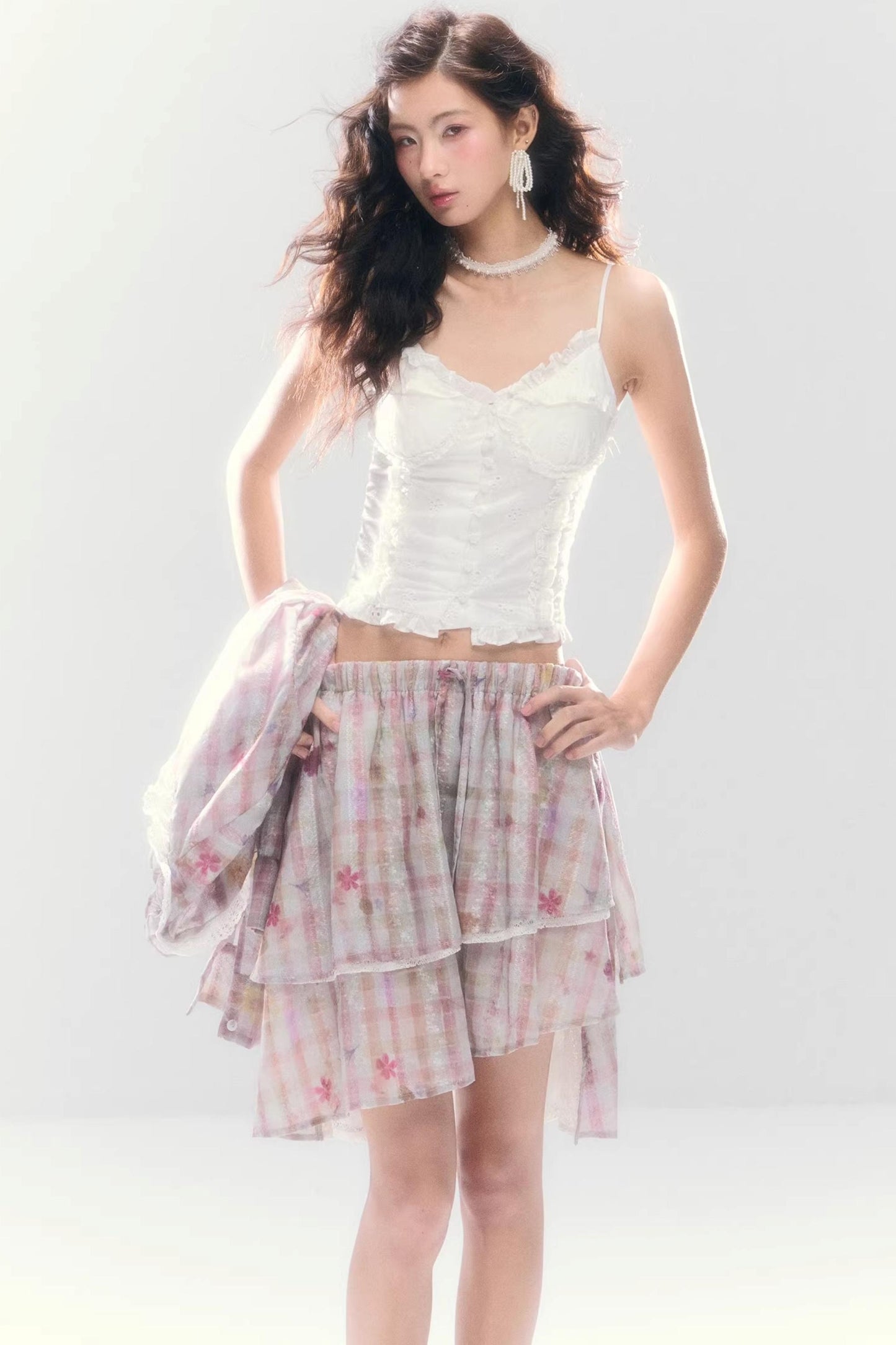 Lace-Tie Cotton Cardigan Matching Set