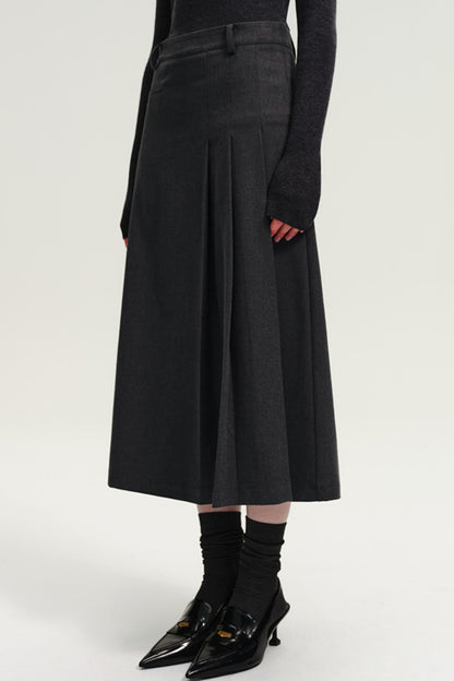 French Woolen High-Waisted Pleated Skirt