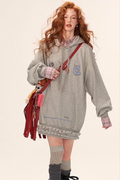 Patch Plaid Hooded Dress