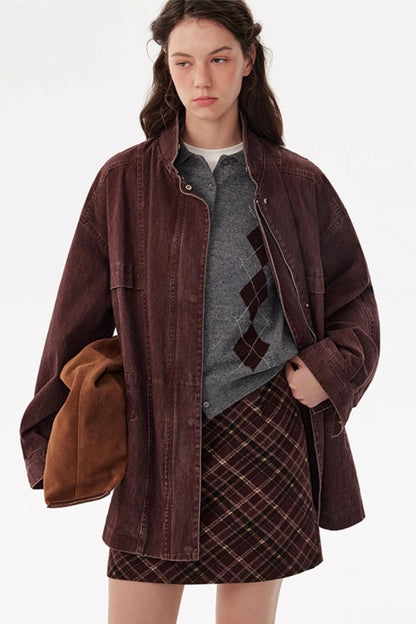 Vintage Red Plaid Woolen A-Line Skirt