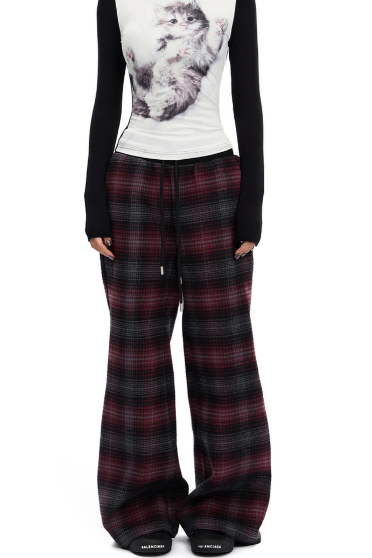 Retro Red Plaid Straight Pants