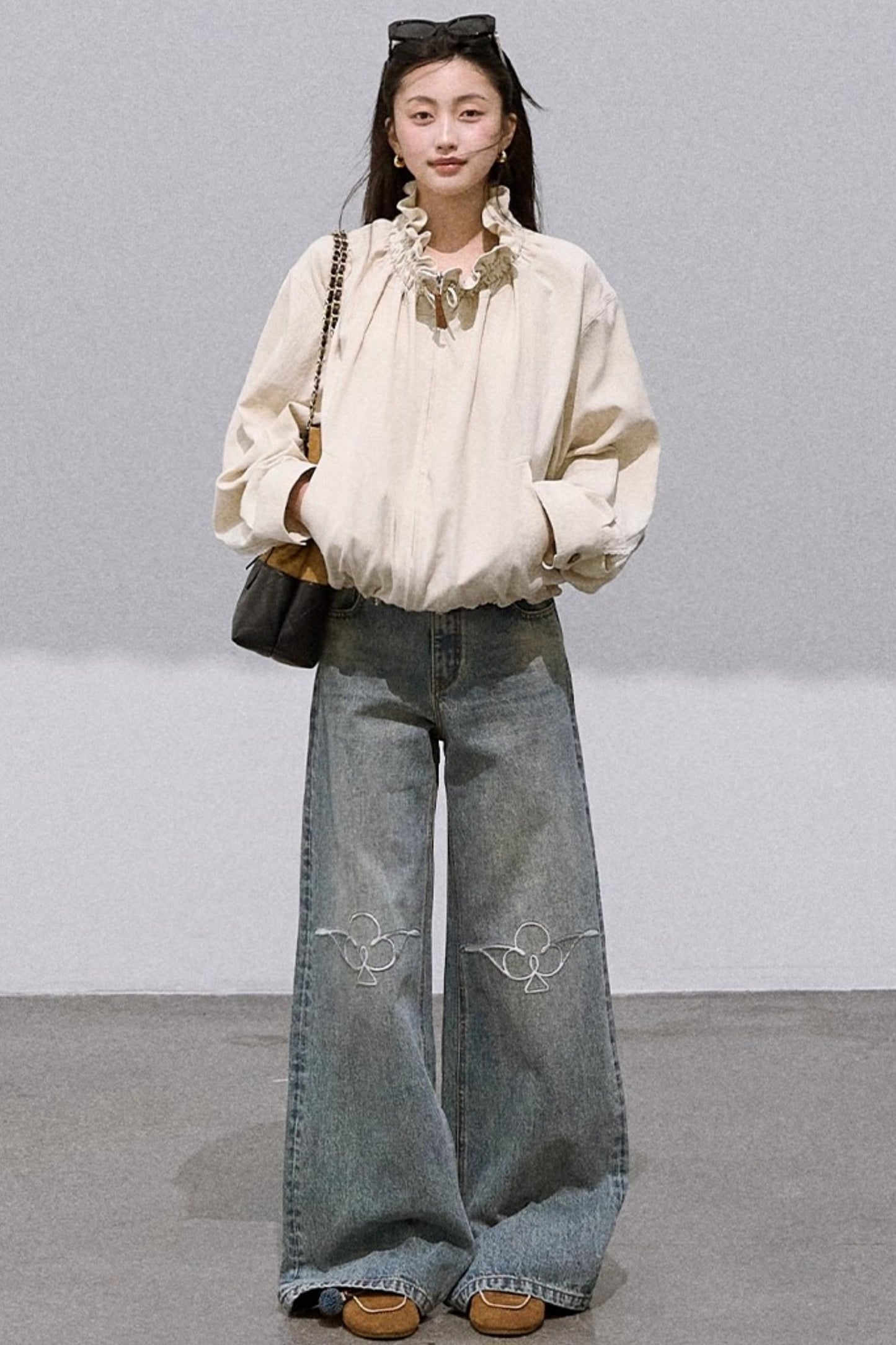 Vintage Burnt Flower Wide-Leg Jeans