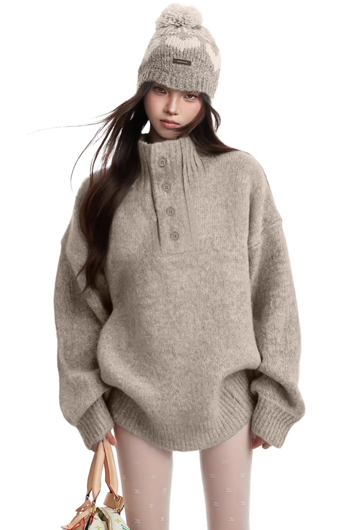 Korean Button-Up Turtleneck Sweater