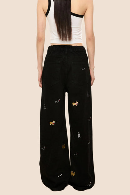 Vintage Embroidered Loose Fit Jeans
