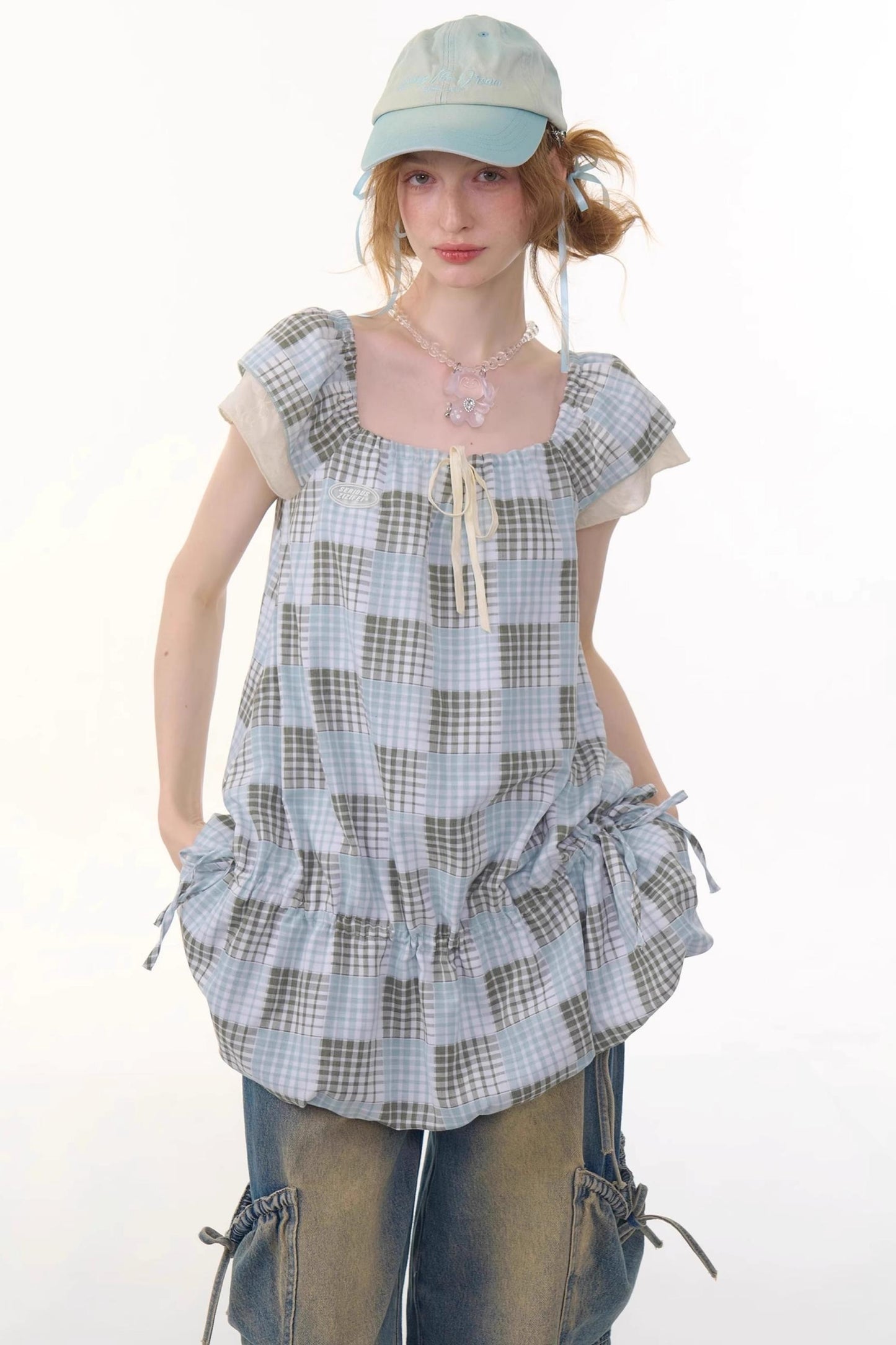 Vintage Checkered Square Neck Dress