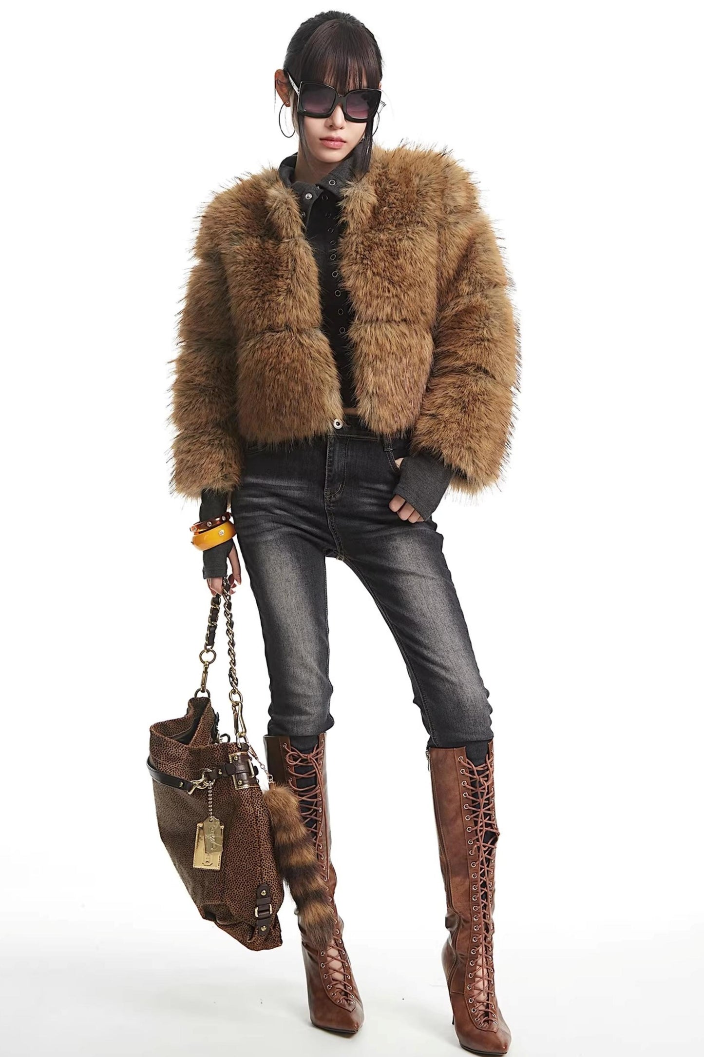 Brown Faux Fur Winter Coat