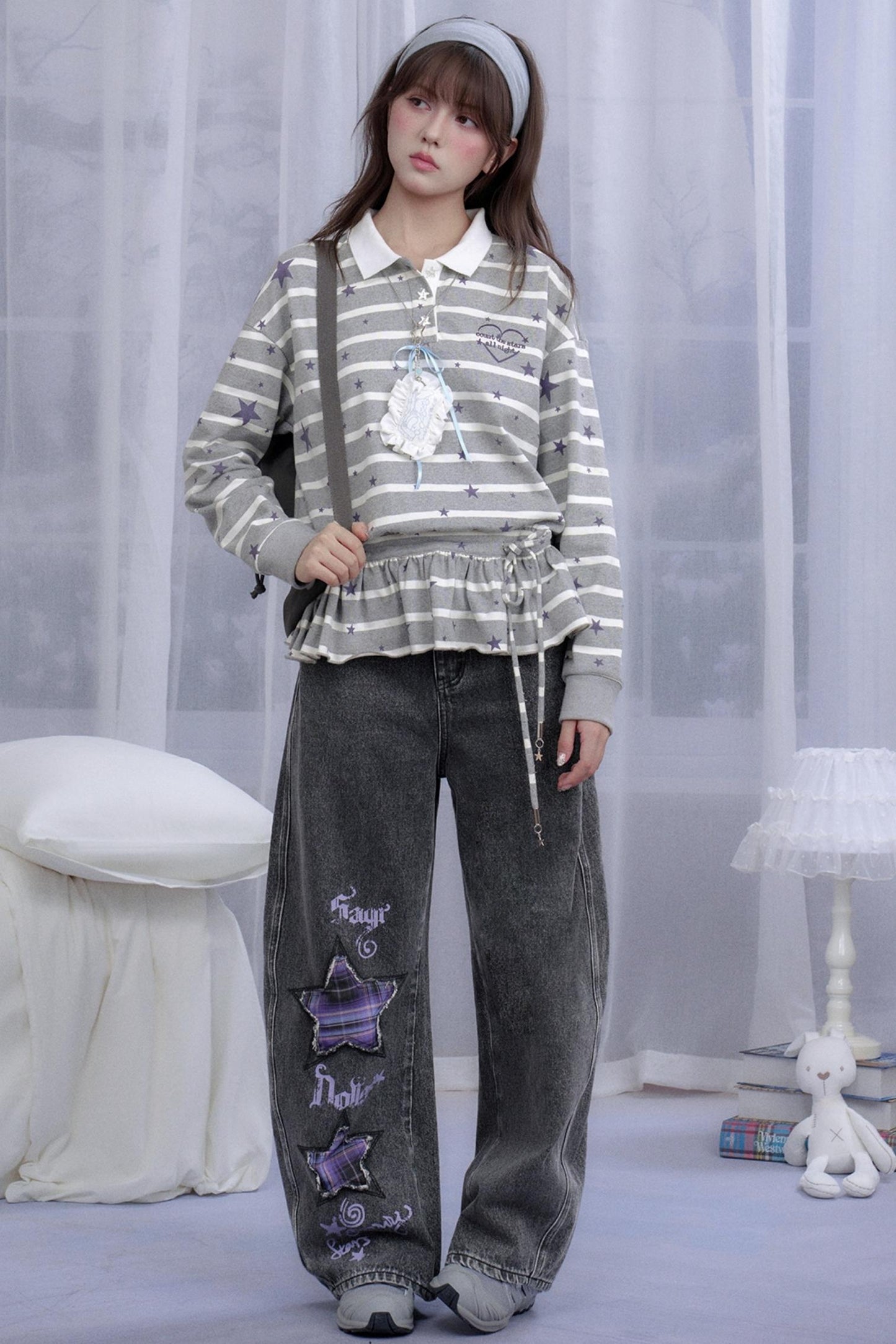 Star Printed Striped Top Set-Up