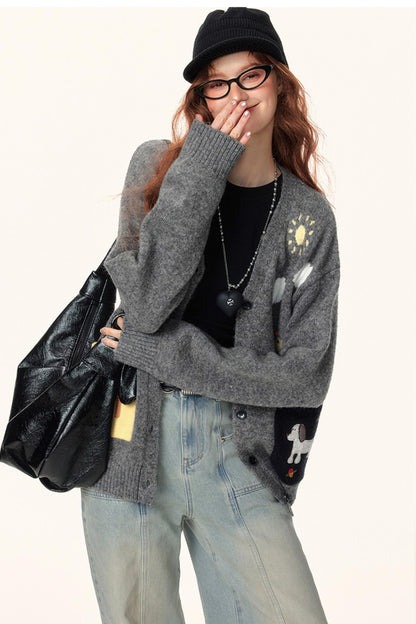 Jacquard V-Neck Cardigan Sweater