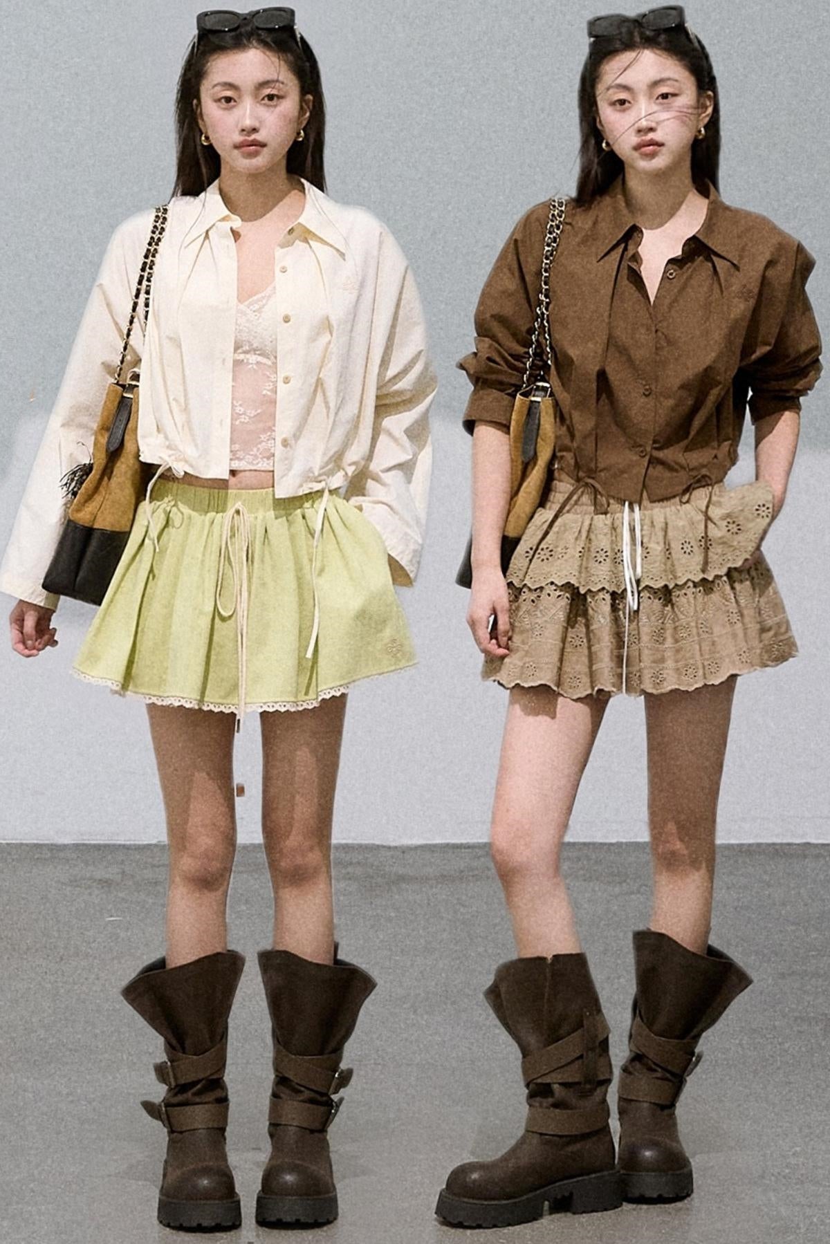 Cropped Lace-Up Cotton Shirt