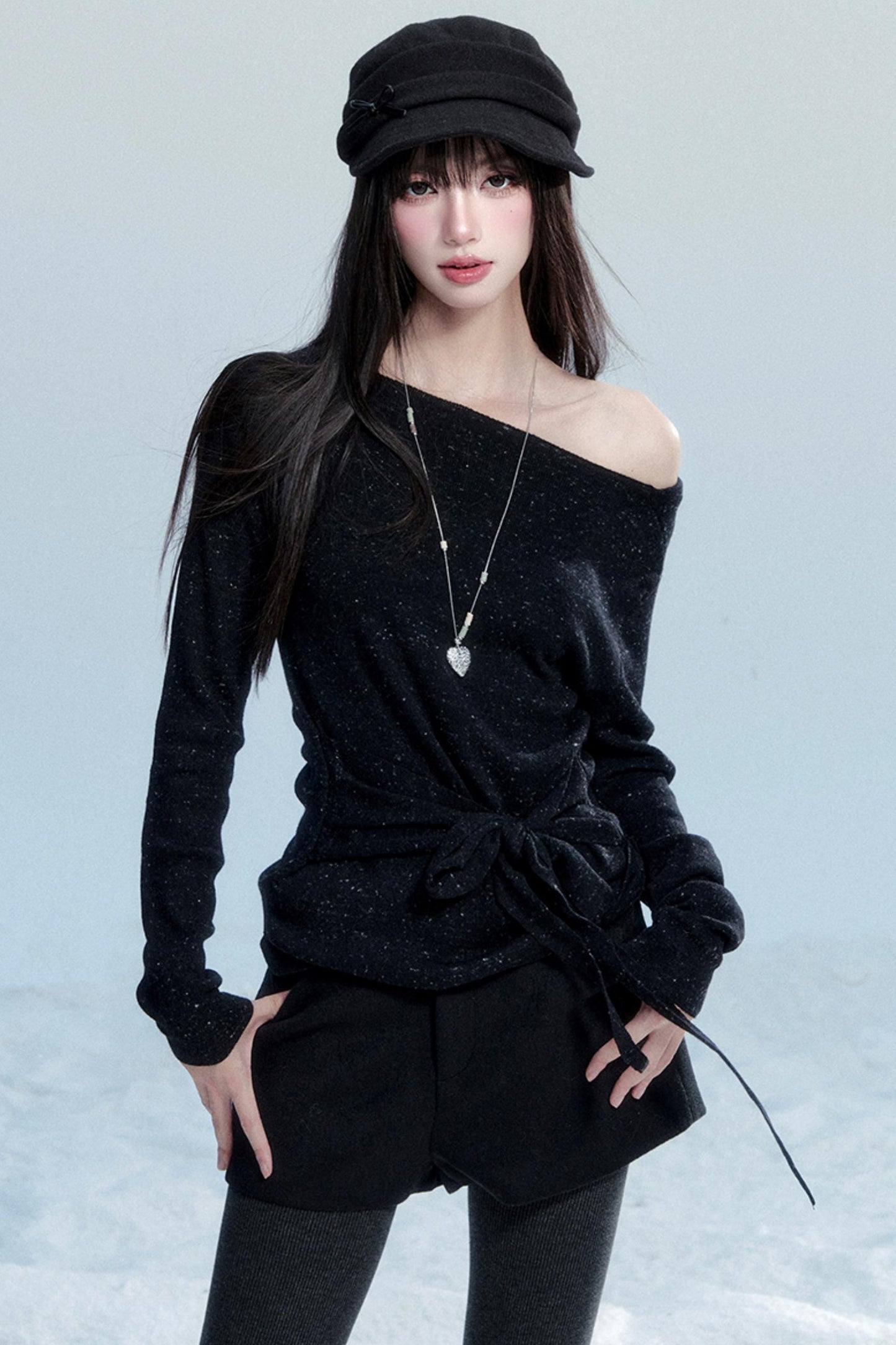 Slanted Shoulder Knit Shirt