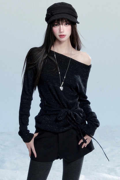 Slanted Shoulder Knit Shirt