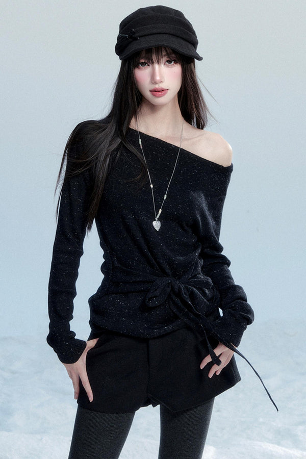 Slanted Shoulder Knit Shirt