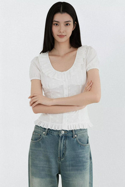 Camicia Bianca Pura con Volant
