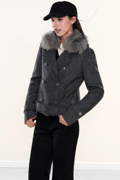 Plaid Woolen Lapel Coat