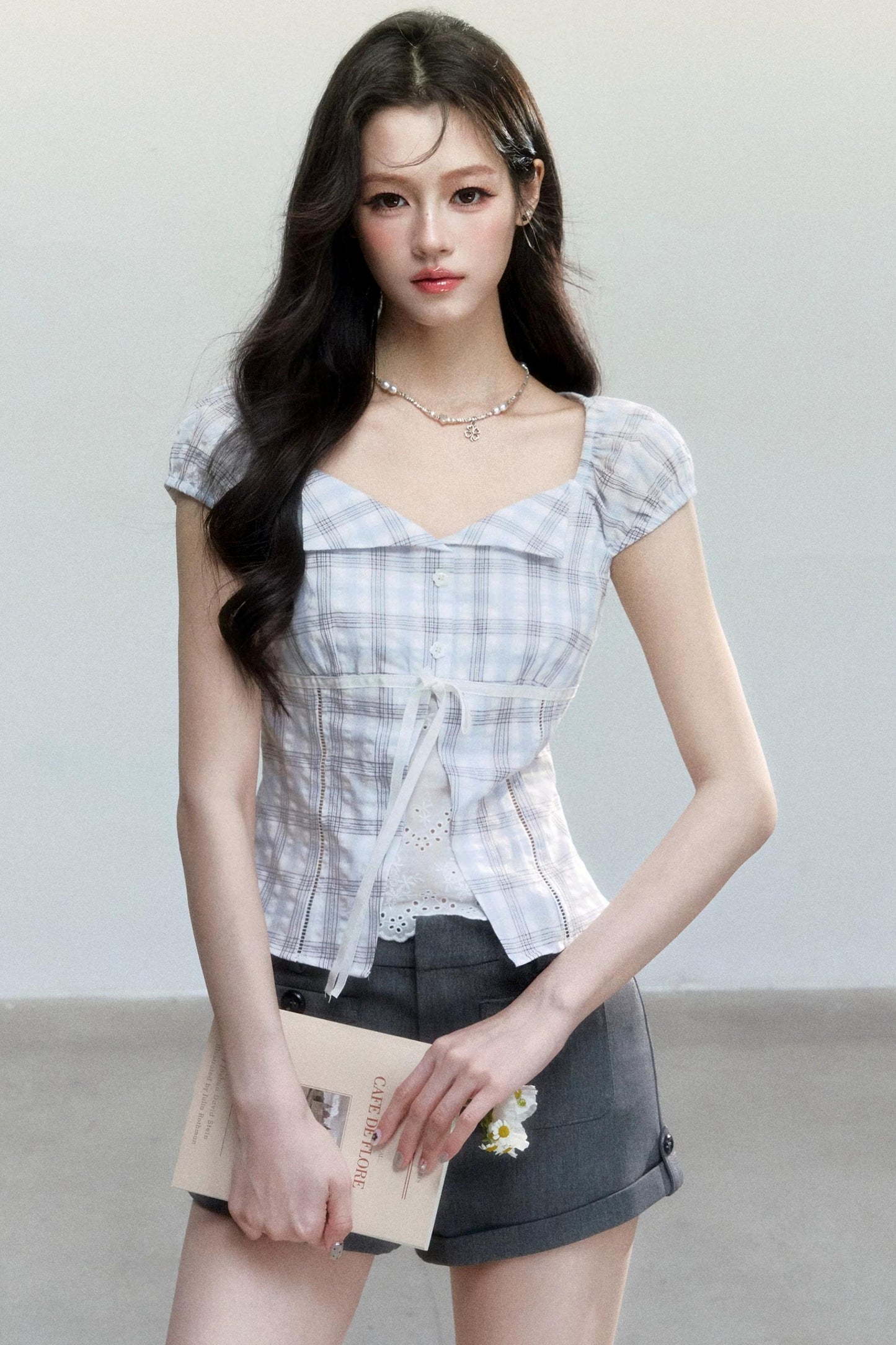 Summer Blue Plaid Patchwork Blouse