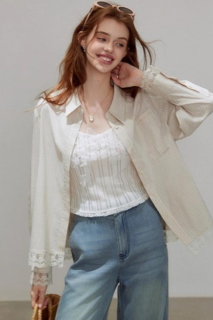 Striped Lace Sleeve Top