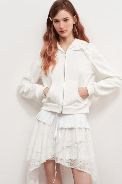 Hooded Zipper White Jacket