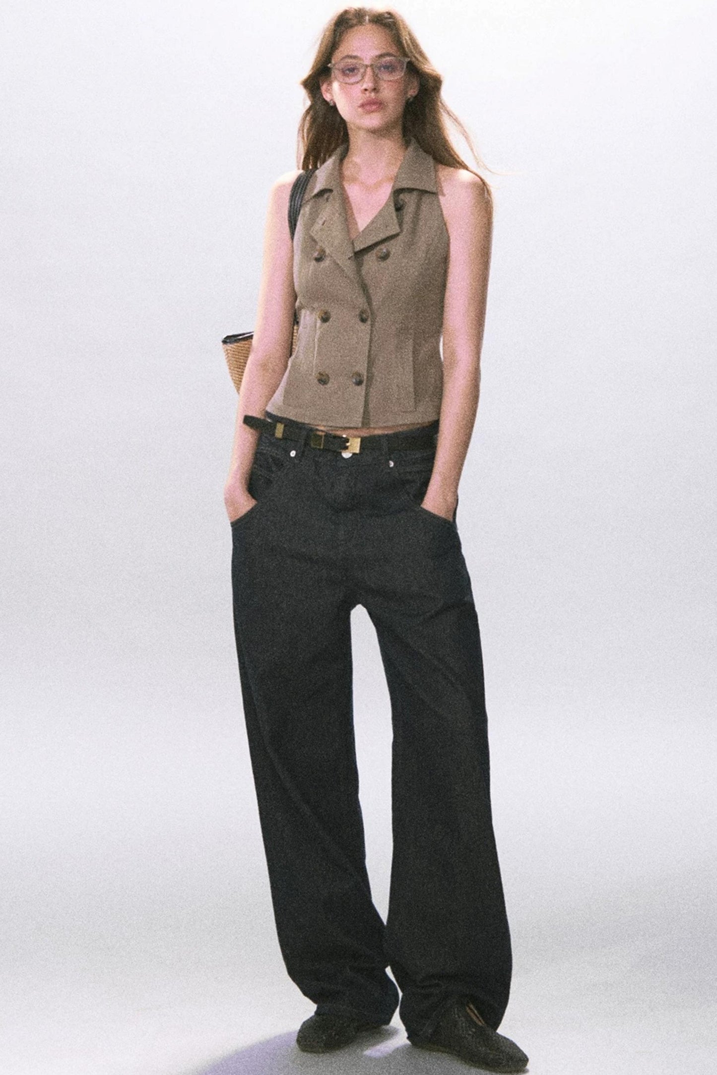 Double-Breasted Waist-Cinching Top Set-Up
