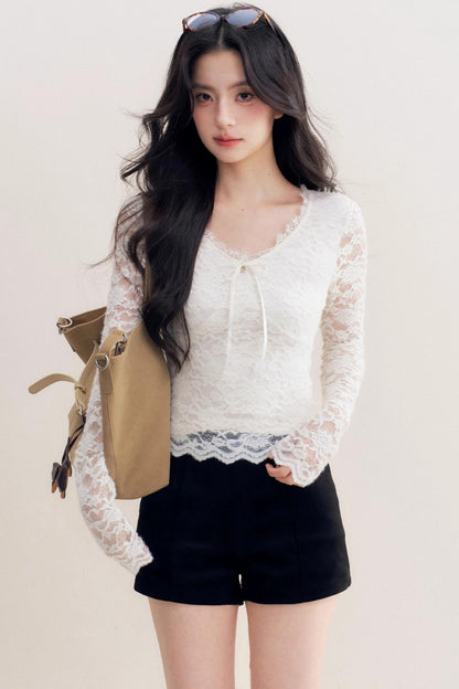 Romantic Fleece V-Neck Long Sleeve T-Shirt