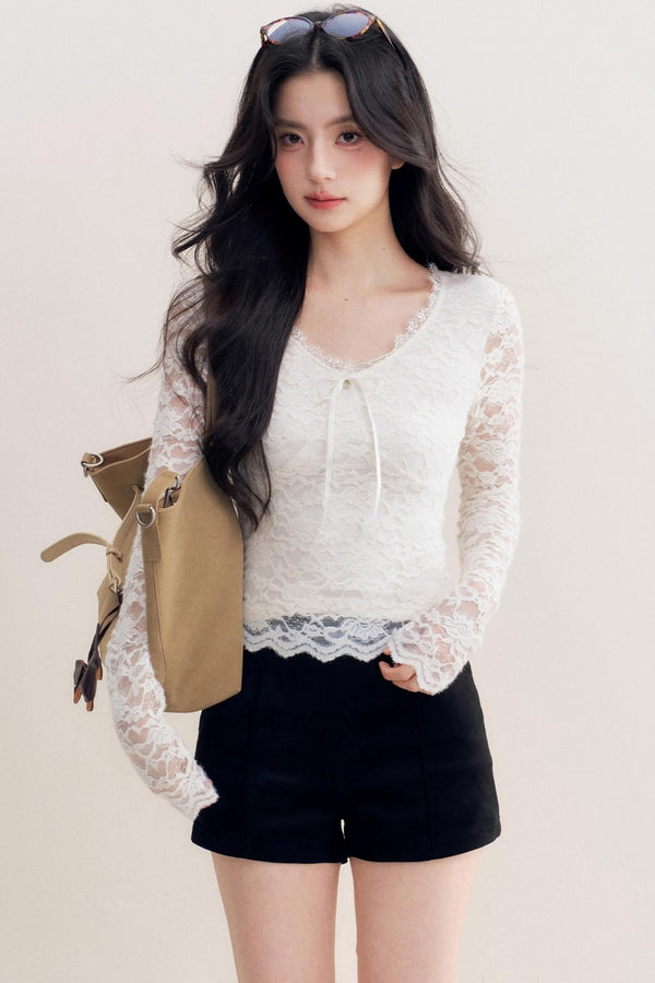 Romantic Fleece V-Neck Long Sleeve T-Shirt